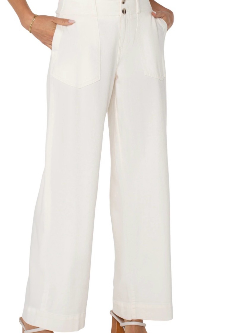 Liverpool Wide-Leg High-Waist Pants in Ivory